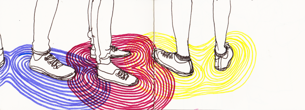 Illustration showing feet with aura lines around them.