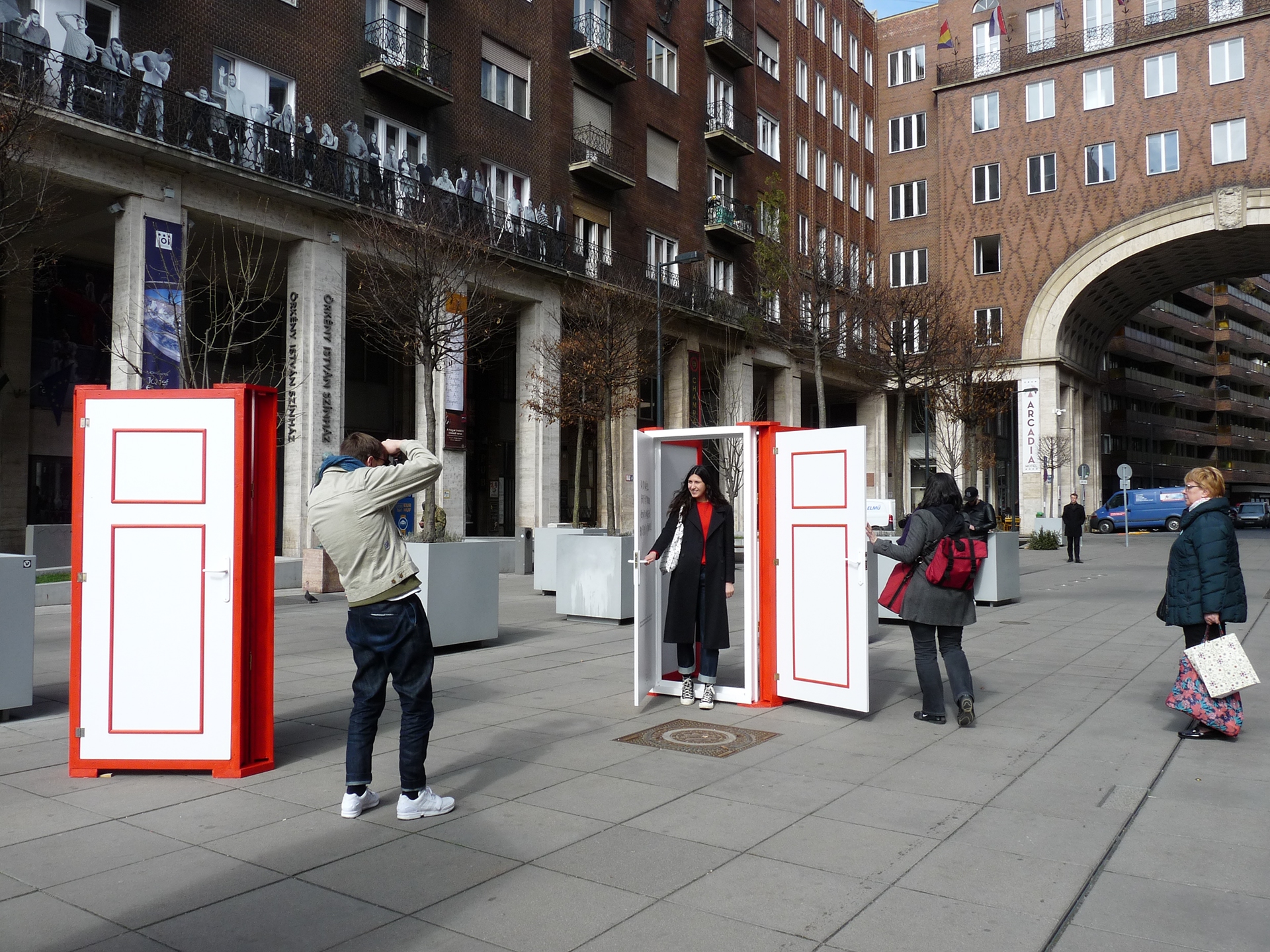 Interactive open air exhibition of doors
