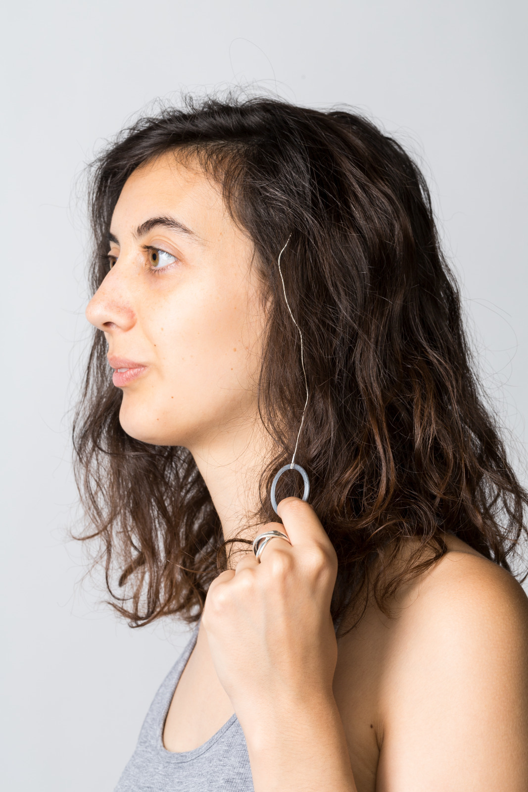Portrait photo of the ring antenna on a woman