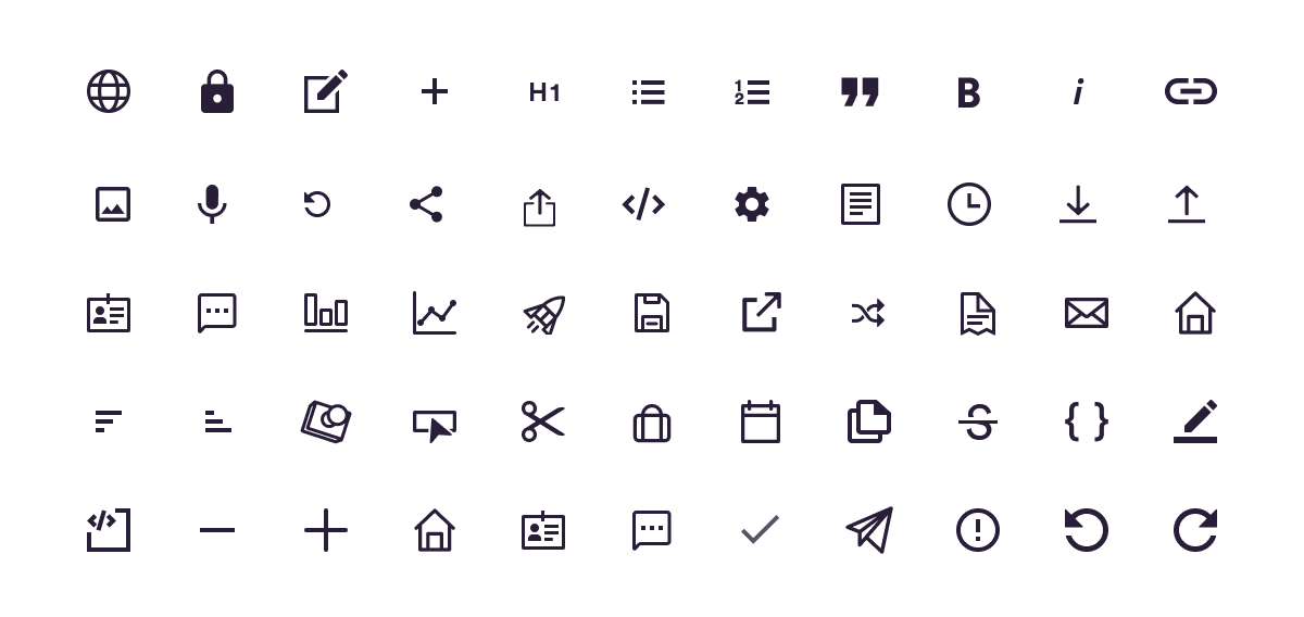 Table of small icons for a digital product