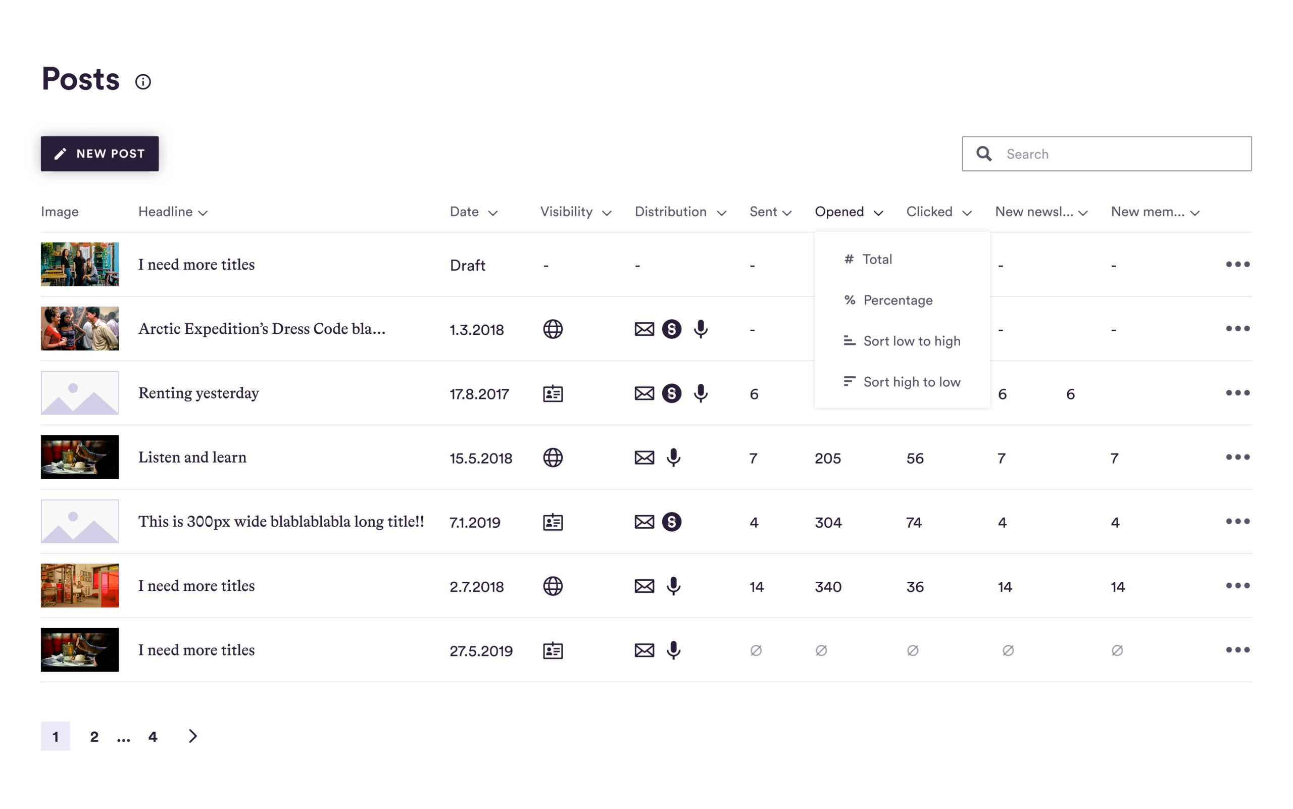 A posts table product page screenshot for Steady Media